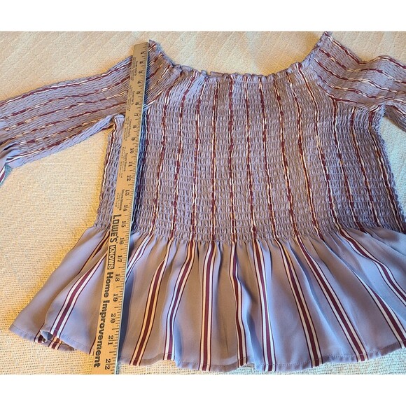 Candie's XL Purple Pop Stripe Smocked Marilyn Top Milk Maid Bell Sleeve Ruffle - Picture 9 of 12